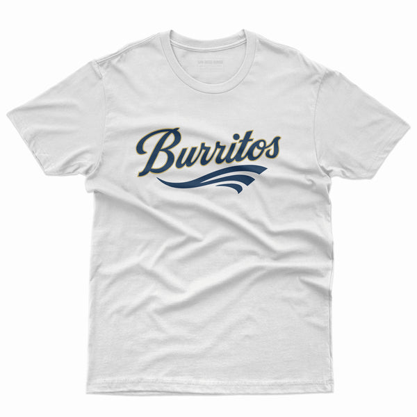 Burritos Throwback Padres Logo T-Shirt White - San Diego Padres Script Font Parody Graphic Unisex Tee | San Diego Humor