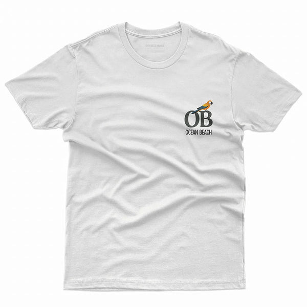 OB Parrot T-Shirt White Front - Ocean Beach Parrot Chest Graphic Unisex Tee | San Diego Humor