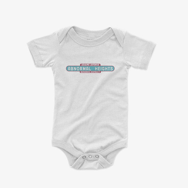 Abnormal Heights Baby One Piece White - Adams Avenue Neighborhood Sign Graphic Baby Onesie Normal Heights San Diego | San Diego Humor White Abnormal Heights Baby One Piece Bodysuit