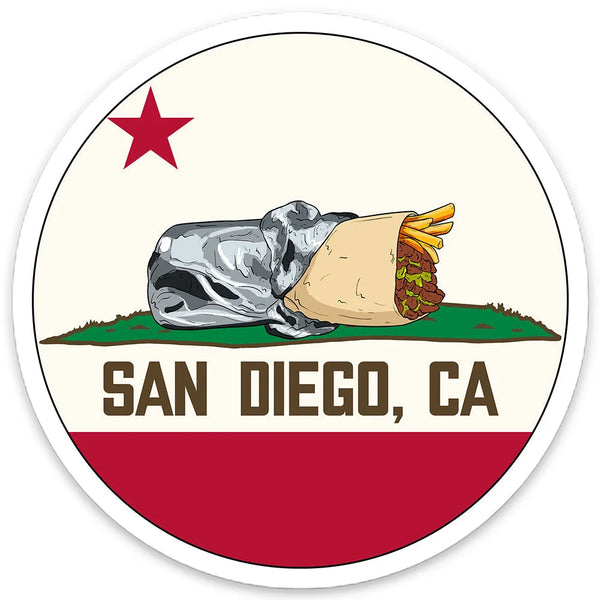 San Diego CA Burrito Flag Round Magnet Design - California Bear Burrito Flag Parody 3-Inch Circle Fridge Magnet Flat Product Image San Diego Souvenir | San Diego Humor