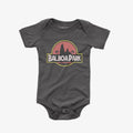 Balboa Park Baby One Piece Bodysuit Black - Jurassic Park Style California Tower Sunset Logo Graphic Baby Onesie San Diego | San Diego Humor