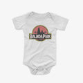 Balboa Park Baby One Piece Bodysuit White - Jurassic Park Style California Tower Sunset Logo Graphic Baby Onesie San Diego | San Diego Humor