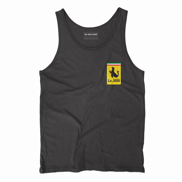 La Jolla Ferrari Logo Parody Tank Top Black Front - Sea Lion Crest Unisex Tank | San Diego Humor