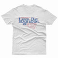 Labor Day Beach Brawl of 2007 T-Shirt White Front - Pacific Beach CA Retro Red Blue Text Graphic Unisex Tee | San Diego Humor