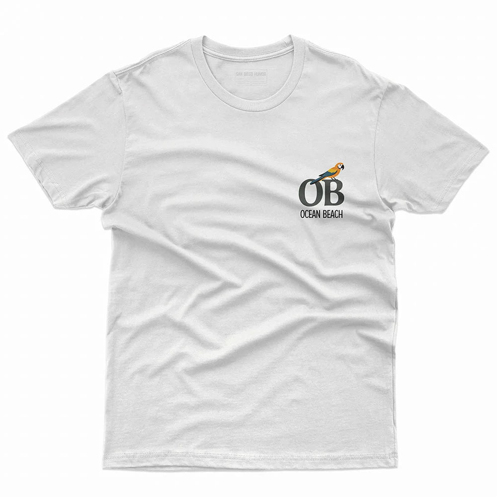 OB Parrot T-Shirt White Front - Ocean Beach Parrot Chest Graphic Unisex Tee | San Diego Humor