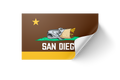 San Diego CA Burrito Flag Padres Colors Bumper Sticker Mockup - Brown Gold Padres Burrito Flag Vinyl Sticker Peeling Corner Angled View Product Image | San Diego Humor