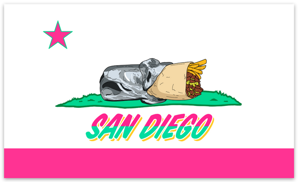 San Diego CA Burrito Flag City Connect Bumper Sticker - Padres City Connect Teal Pink California Bear Burrito Flag Parody 5x3 Inch Vinyl Bumper Sticker San Diego Souvenir | San Diego Humor