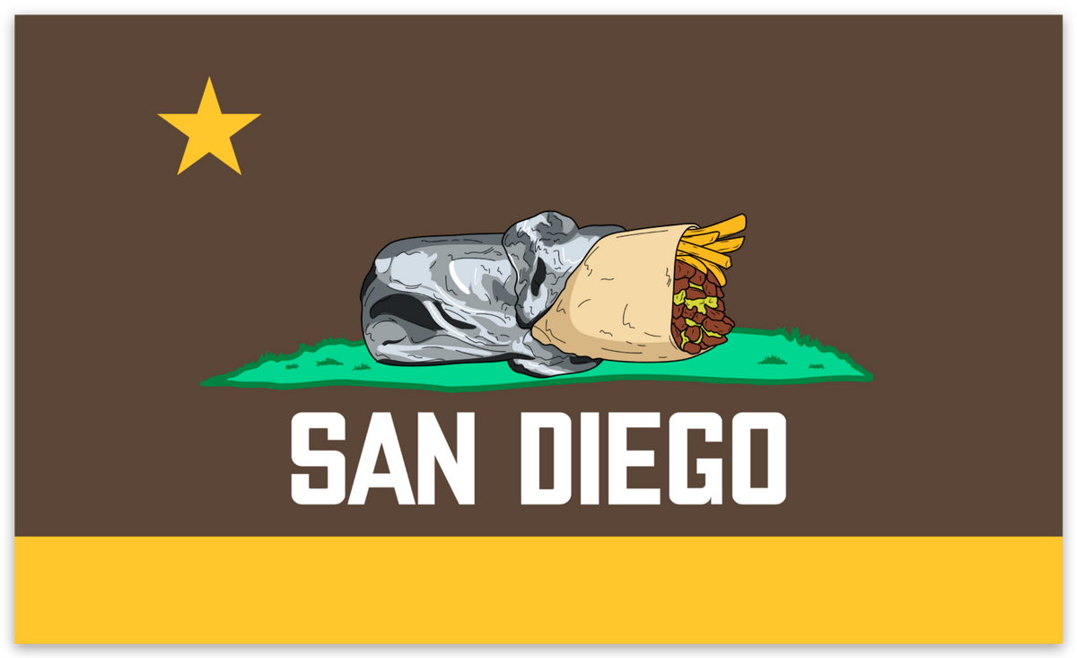 San Diego, CA Flag - Bumper Sticker (Padres Colors)