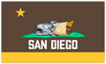 San Diego CA Burrito Flag Padres Colors Bumper Sticker - Brown Gold San Diego Padres California Bear Burrito Flag Parody 5x3 Inch Vinyl Bumper Sticker San Diego Souvenir | San Diego Humor