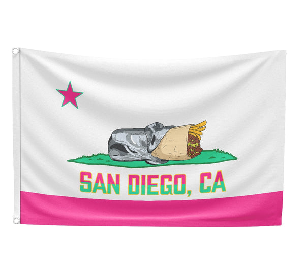 San Diego CA Wall Flag City Connect - Pink and Green California Bear Burrito Parody 3x5 Flag | San Diego Humor