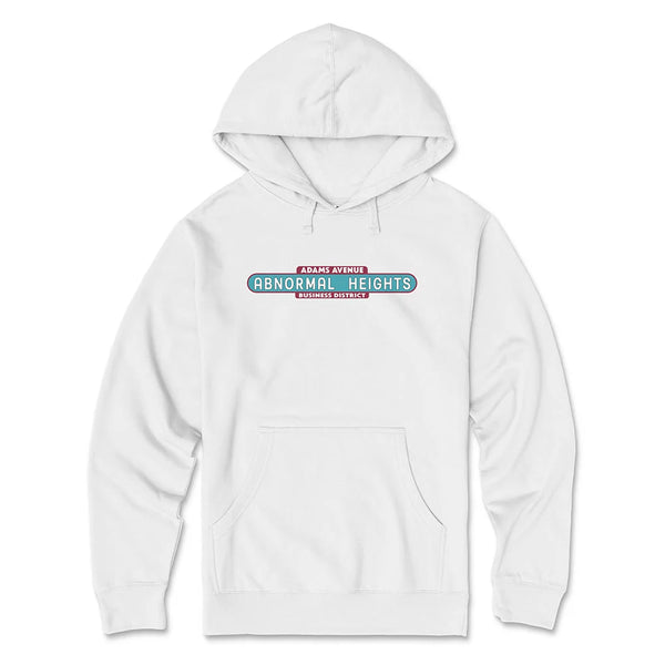 Abnormal Heights Hoodie White - Adams Avenue Street Sign Graphic Unisex Pullover Sweatshirt | San Diego Humor
