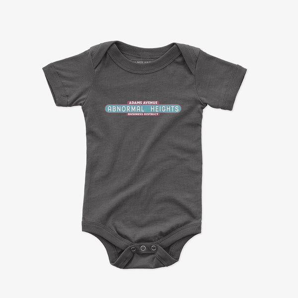 Abnormal Heights Baby One Piece Black - Adams Avenue Neighborhood Sign Graphic Baby Onesie Normal Heights San Diego | San Diego Humor Black Abnormal Heights Baby One Piece Bodysuit