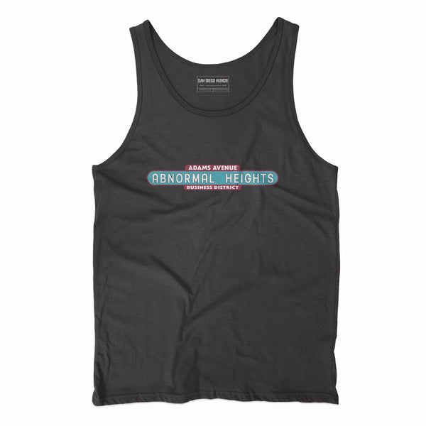 Abnormal Heights Tank Top Black Front - Adams Avenue Neighborhood Sign Graphic Unisex Tank Top Normal Heights San Diego | San Diego Humor