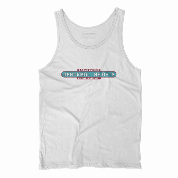 Abnormal Heights Tank Top White Front - Adams Avenue Neighborhood Sign Graphic Unisex Tank Top Normal Heights San Diego | San Diego Humor