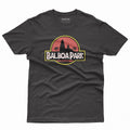 Balboa Park T-Shirt Black Front - Jurassic Park Style California Tower Sunset Logo Graphic Unisex Tee San Diego | San Diego Humor