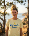 Person wearing Coronado Island T-Shirt in yellow at Torrey Pines in San Diego