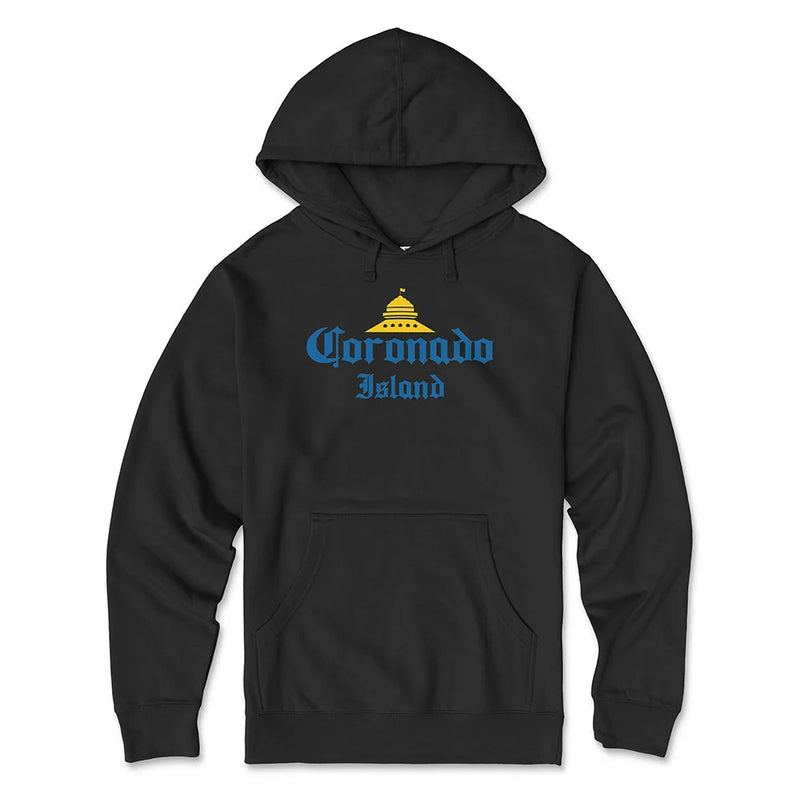 Coronado Island Hoodie Black - Hotel Del Coronado Script Graphic Unisex Pullover Sweatshirt | San Diego Humor