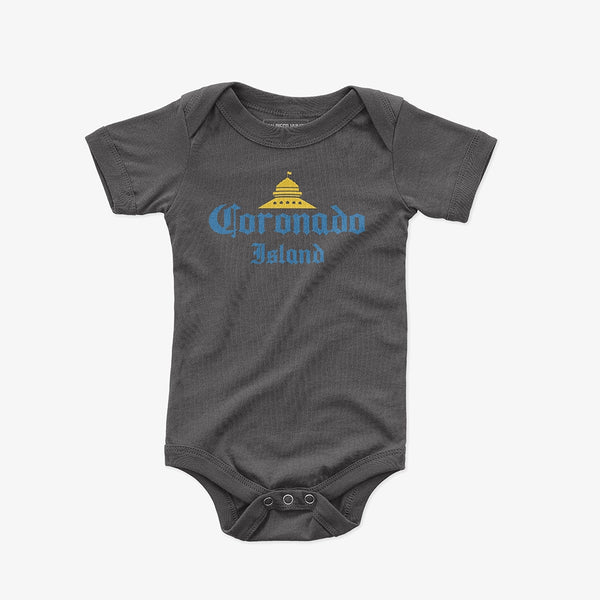 Coronado Island Baby One Piece Bodysuit Black - Corona Parody Graphic Baby Onesie | San Diego Humor
