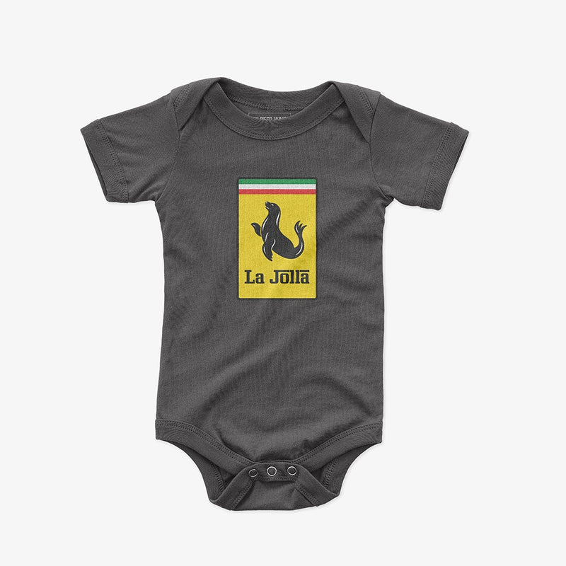 La Jolla Ferrari parody baby bodysuit in black