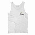 Mission Beach Tank Top White Front - Giant Dipper Rollercoaster Palm Trees Chest Graphic Unisex Tank | San Diego Humor