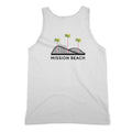 Mission Beach Tank Top White Back - Giant Dipper Rollercoaster Palm Trees Large Back Graphic Unisex Tank | San Diego Humor