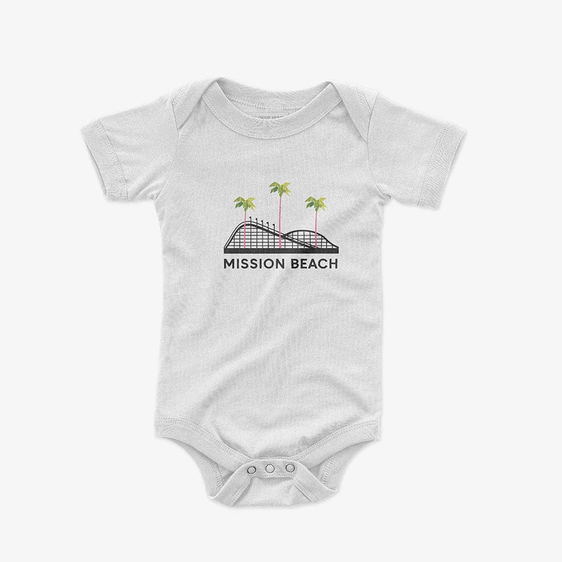 Mission Beach Baby Onesie White - Giant Dipper Rollercoaster Graphic Infant Bodysuit | San Diego Humor