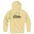 Mission Beach Hoodie Light Yellow Back - Giant Dipper Rollercoaster Palm Trees Large Back Graphic Unisex Pullover | San Diego Humor