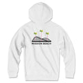 Mission Beach Hoodie White Back - Giant Dipper Rollercoaster Palm Trees Large Back Graphic Unisex Pullover | San Diego Humor