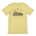 Mission Beach Rollercoaster T-Shirt Banana Cream Back - Giant Dipper Palm Trees Large Back Graphic Unisex Tee | San Diego Humor