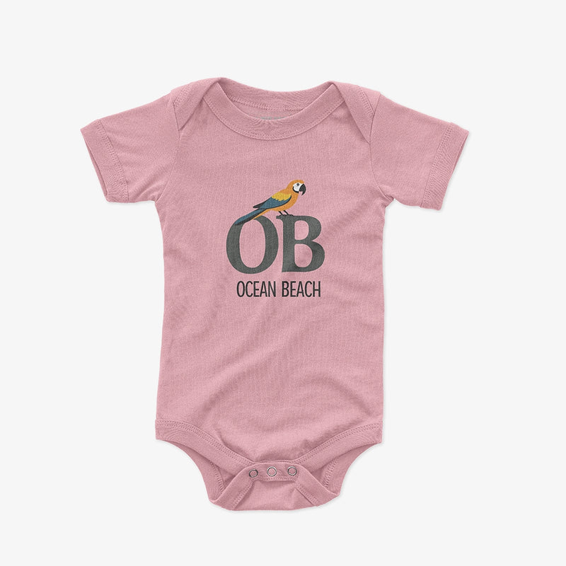 Ocean Beach parrot baby bodysuit in pink