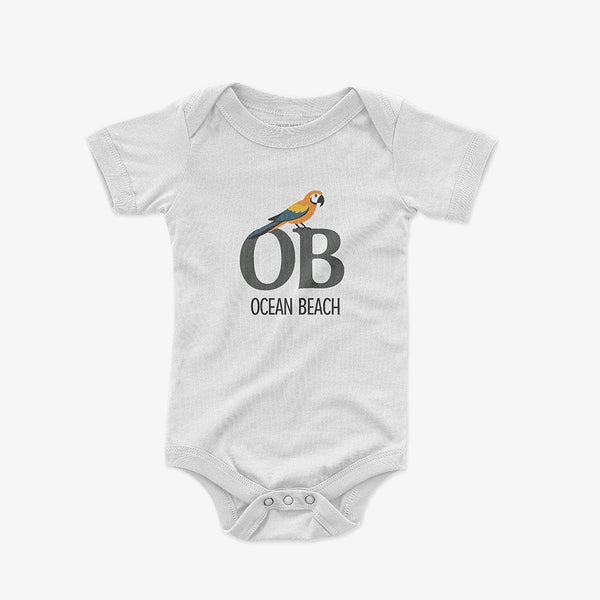 Ocean Beach parrot baby bodysuit in white