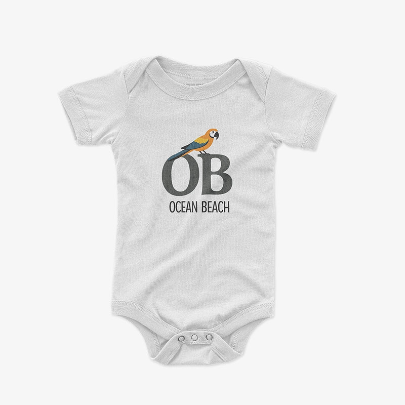 Ocean Beach parrot baby bodysuit in white