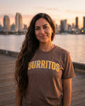 Person wearing Burritos T-Shirt at Coronado Ferry Landing in San Diego