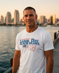 Person wearing Labor Day Beach Brawl of 2007 T-Shirt at Coronado Ferry Landing in San Diego