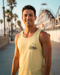 Person wearing Mission Beach Rollercoaster tank top at Belmont Park in San Diego