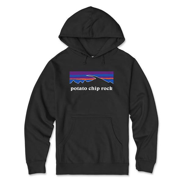 Potato Chip Rock Hoodie Black - Patagonia Parody Potatoe Chip Rock Unisex Pullover Sweatshirt | San Diego Humor
