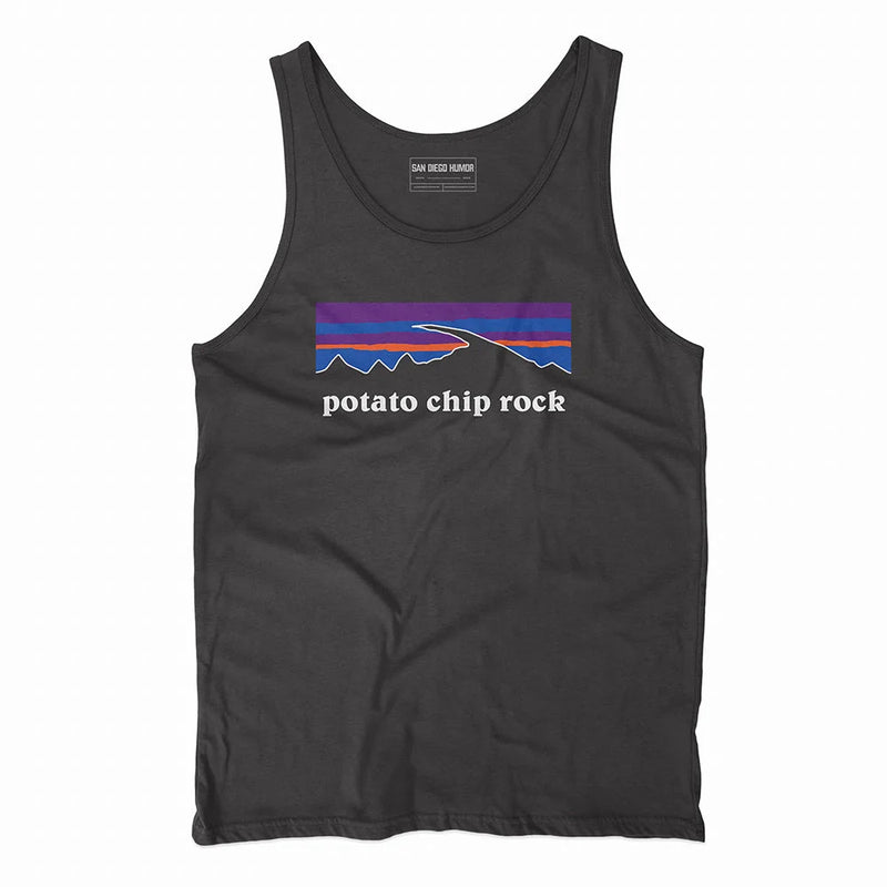 Potato Chip Rock Tank Top Black - Patagonia Parody Sunset Graphic Unisex Tank Top | San Diego Humor