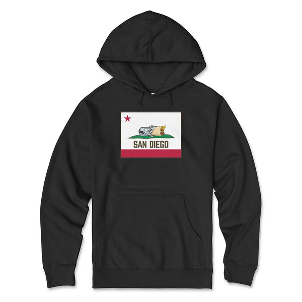 San Diego Burrito Flag Rectangle Hoodie Black - California Republic Bear Burrito Parody Flag Graphic Unisex Pullover Sweatshirt | San Diego Humor