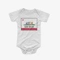 San Diego Burrito Flag Baby One Piece White - California Bear Burrito Flag Parody Graphic Baby Onesie Bodysuit | San Diego Humor