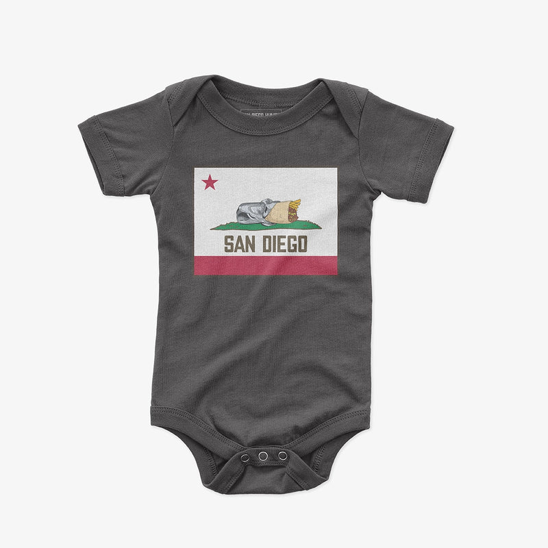 San Diego Burrito Flag Baby One Piece Black - California Bear Burrito Flag Parody Graphic Baby Onesie Bodysuit | San Diego Humor