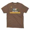 San Diego Burrito T-Shirt Padres Heather Brown - Brown Gold Padres Colors California Bear Burrito Flag Parody Graphic Unisex Tee | San Diego Humor