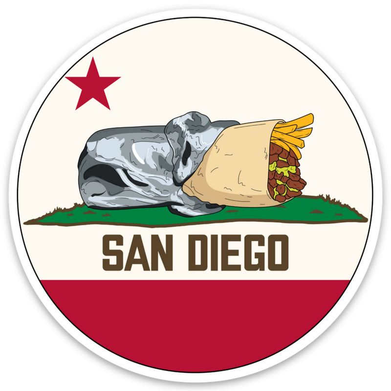 San Diego Burrito Flag Round Sticker - California Bear Burrito Flag Parody 3x3 Inch Vinyl Decal San Diego Souvenir | San Diego Humor