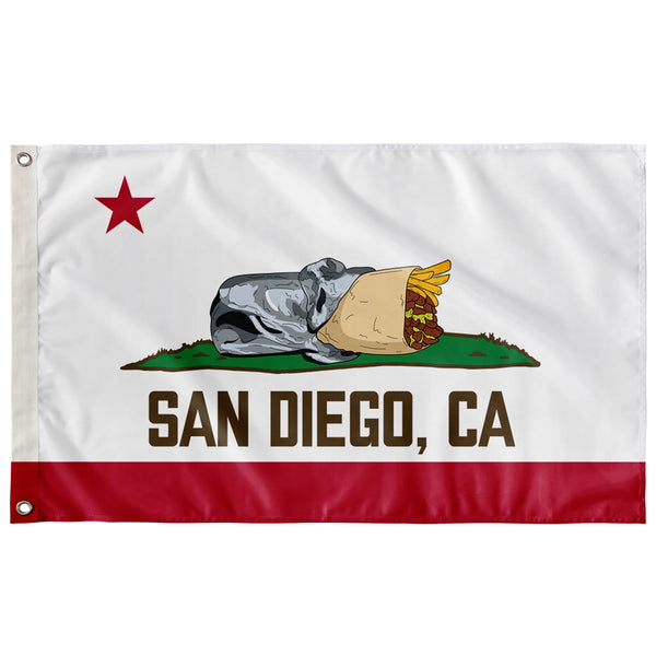 San Diego CA Burrito Flag Double Sided Indoor Outdoor Flag - California Bear Burrito Flag Parody 3x5 Feet Double Sided Flag with Grommets Red Stripe San Diego Decor | San Diego Humor