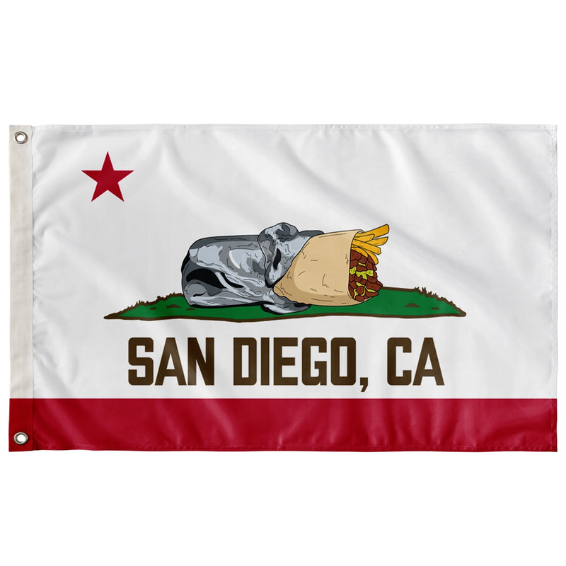 San Diego CA Burrito Flag Double Sided Indoor Outdoor Flag - California Bear Burrito Flag Parody 3x5 Feet Double Sided Flag with Grommets Red Stripe San Diego Decor | San Diego Humor