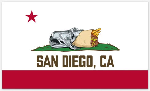 San Diego CA Burrito Flag Rectangle Magnet Design - California Bear Burrito Flag Parody 5x3 Inch Fridge Magnet Flat Product Image San Diego Souvenir | San Diego Humor