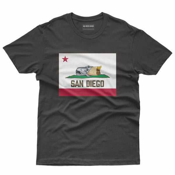 San Diego Burrito Flag T-Shirt Black Front - California Bear Burrito Flag Parody Graphic Unisex Tee San Diego | San Diego Humor