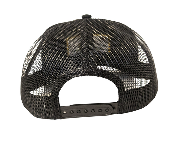 San Diego Burrito Flag Trucker Hat Black Back View - Black Mesh Back Snapback Closure Trucker Hat Back Detail | San Diego Humor