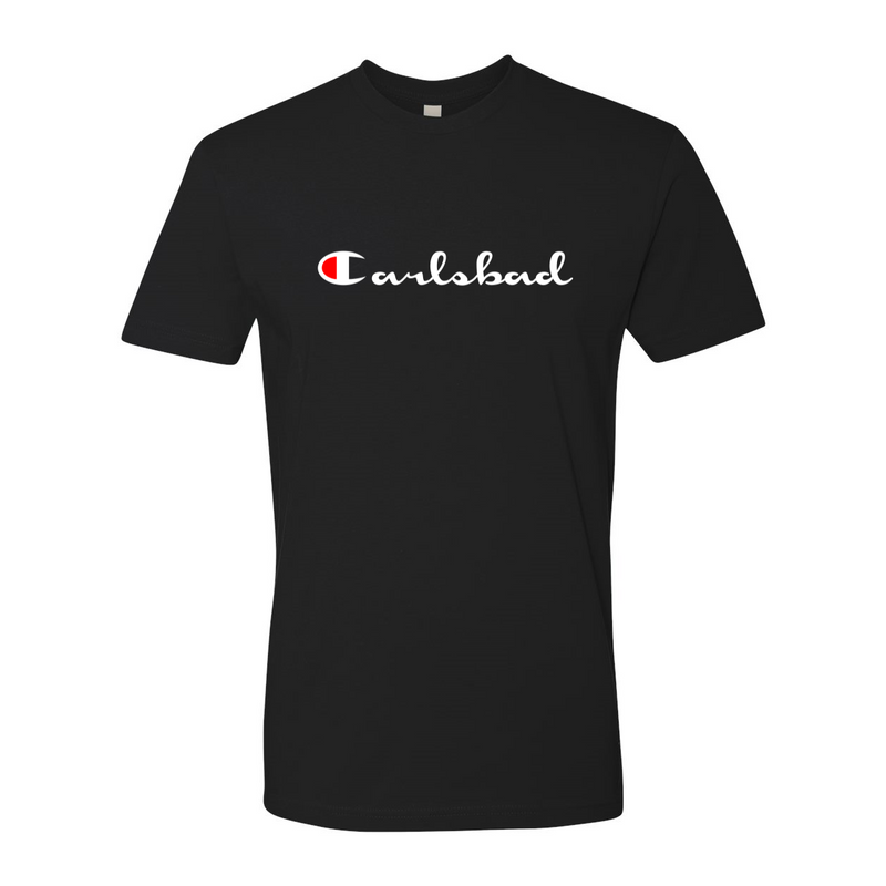 Carlsbad T-Shirt Black - Champion Style Logo Parody Unisex Tee | San Diego Humor