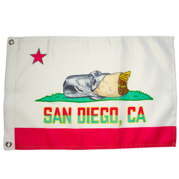 San Diego CA Burrito Flag City Connect Garden Flag - Padres City Connect Teal Yellow California Bear Burrito Flag Parody 12.5x18 Inch Outdoor Garden Flag | San Diego Humor