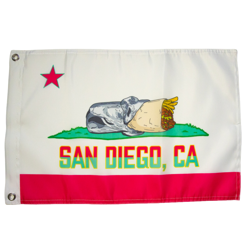 San Diego CA Burrito Flag City Connect Garden Flag - Padres City Connect Teal Yellow California Bear Burrito Flag Parody 12.5x18 Inch Outdoor Garden Flag | San Diego Humor